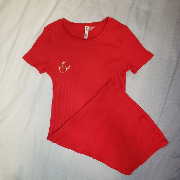 Red Ribbed Mini Dress - Picture 2 of 4